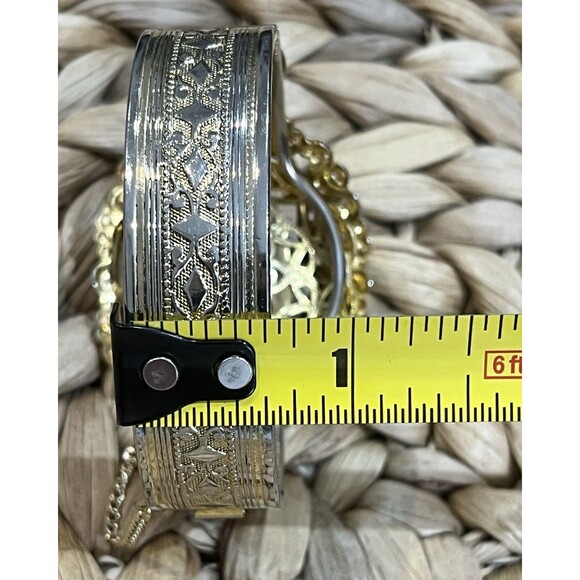 Victorian Goth Gold-tone Glass Carnelian Stone Clamper Bracelet Old Money - Picture 10 of 10